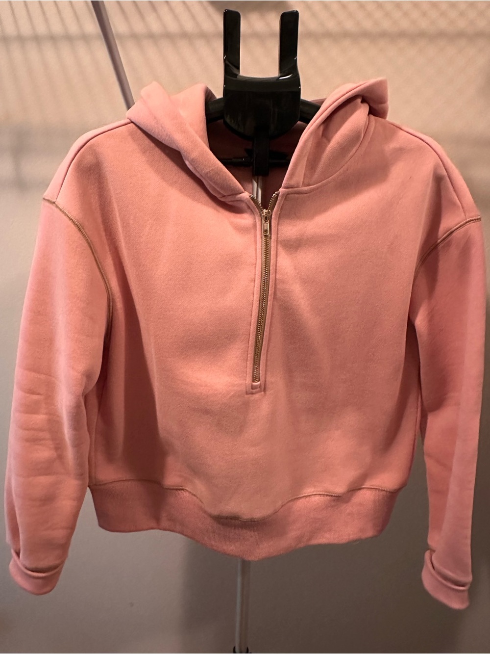 Pink Half-Zip Cropped Hooded Women's Sweater
